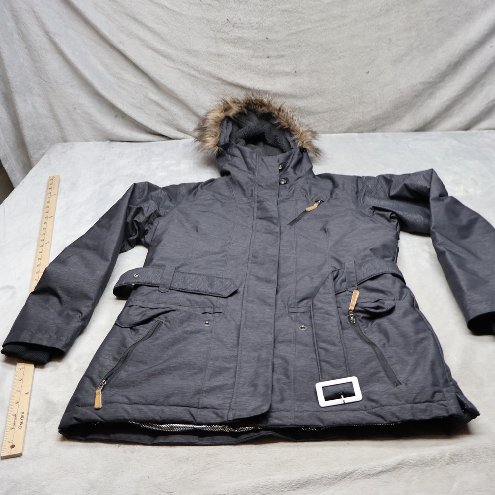 Columbia Jacket Women Medium Gray Carson Pass II Omni Heat Hooded Snow Insulated